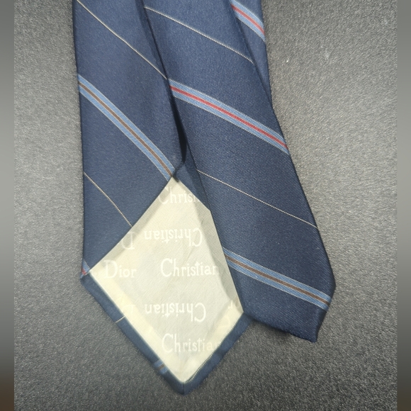 Men’s Christian Dior Asymmetrical Striped Suit Tie Navy Blue - Picture 3 of 4